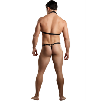 Gladiator - Thong Attached to Harness with Choker - L/XL - Black
