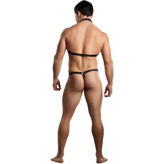 Gladiator - Tanga Bevestigd aan Harnas met Choker - S/M - Zwart