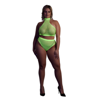 Turtle Neck en High Waist Slip - Plus Size - Neon Groen