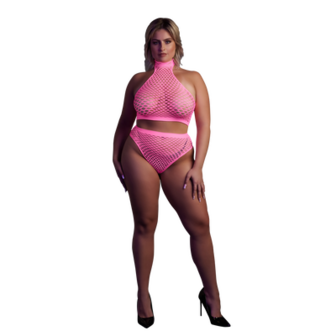 Turtleneck en Hoge Taille Slip - Plus Size - Neon Roze