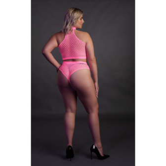 Turtleneck en Hoge Taille Slip - Plus Size - Neon Roze