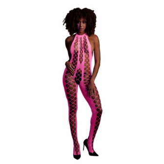 Bodystocking met Halterneck - One Size - Neon Pink