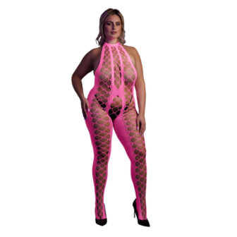 Bodystocking met Halterneck - Plus Size - Neon Roze