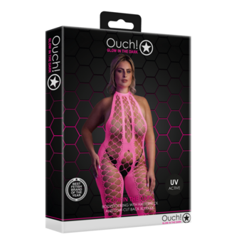 Bodystocking met Halterneck - Plus Size - Neon Roze