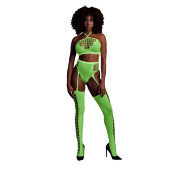 Twee Delige Set met Crop Top en Kousen - One Size - Neon Groen