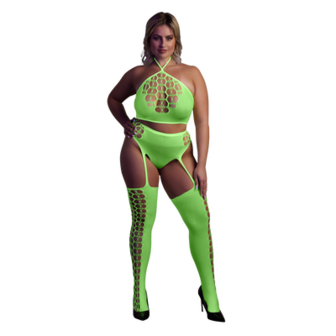 Twee-delige set met crop top en kousen - Plus Size - Neon Groen