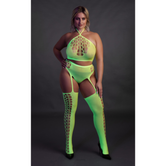 Twee-delige set met crop top en kousen - Plus Size - Neon Groen