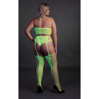 Twee-delige set met crop top en kousen - Plus Size - Neon Groen