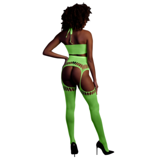 Twee-delige set met crop top en panty - One size - Neon groen