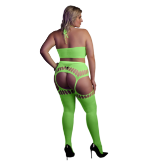 Twee Delige Set met Crop Top en Kousen - Plus Size - Neon Groen