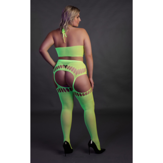 Twee Delige Set met Crop Top en Kousen - Plus Size - Neon Groen