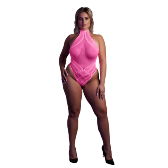 Body met Halternek - Plus Size - Neon Roze