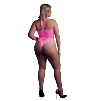 Body met Halternek - Plus Size - Neon Roze