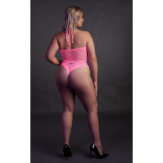 Body met Halternek - Plus Size - Neon Roze