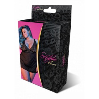 Babydoll met Open Rug en G-String Set - 2X - Zwart