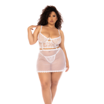 Twee-in-&eacute;&eacute;n Babydoll en Twee Delige Set - L/XL - Wit