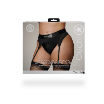 Vibrating Strap-on Thong with Adjustable Garters - XL/XXL - Black