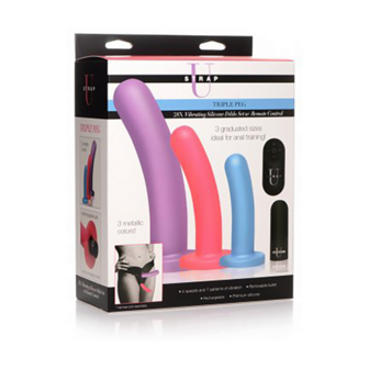 Triple Peg - Vibrating Silicone Dildo Set with Remote Control