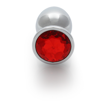 Ronde Gem Butt Plug - Groot - Zilver/Ruby Rood