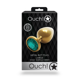 Ronde Gem Buttplug - Groot - Goud/Emerald Groen