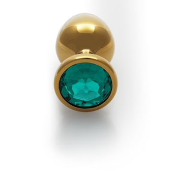 Ronde Gem Buttplug - Groot - Goud/Emerald Groen