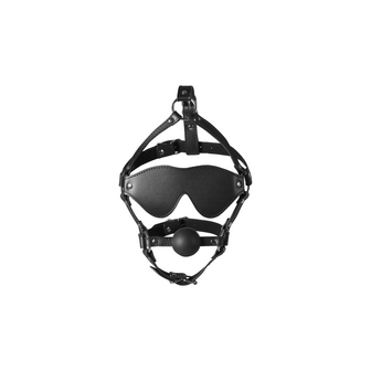 Blindfolded Head Harness met Solid Ball Gag - Zwart