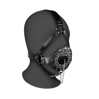 Open Mouth Gag Hoofdharnas met Plug Stopper - Zwart