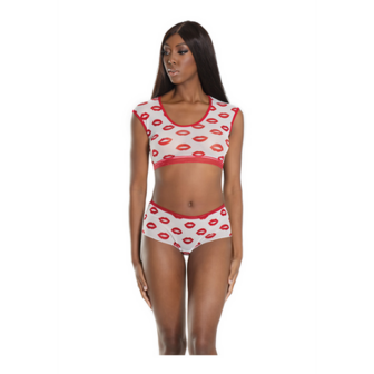 Crop Top and Shorts with Lip Print - One Size