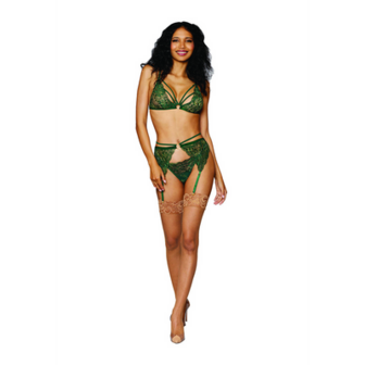 Women&#039;s Metallic Corded Lace 3 Piece Set - One Size - Green