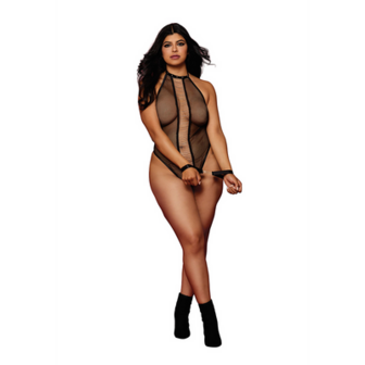 Fetish Teddy en Restraints Diamond - Plus Size - Zwart