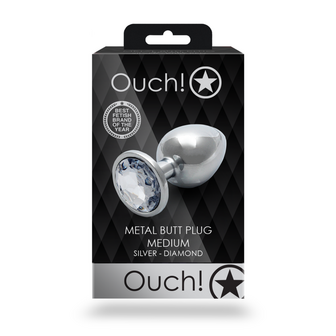 Ronde Gem Butt Plug - Medium - Zilver/Diamant