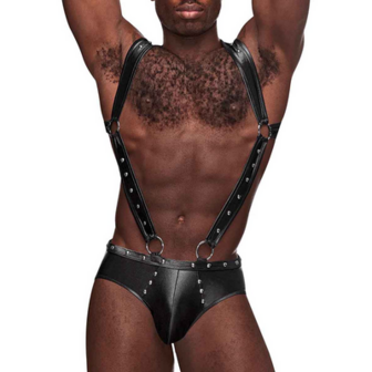 Uranus - Harness Style Open Back Jock Briefs met Suspender Straps - L/XL - Zwart