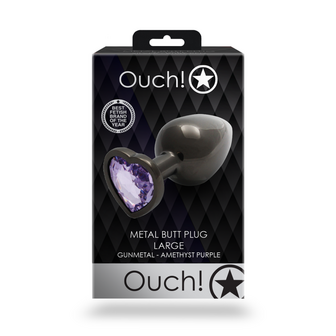 Heart Gem Butt Plug - Large - Gunmetal/Amethyst Purple