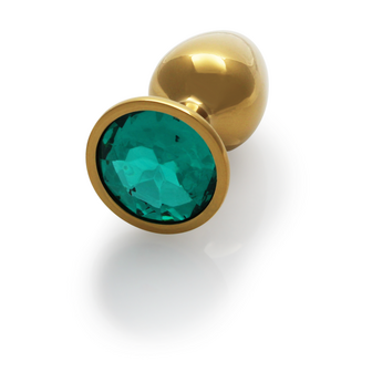 Round Gem Butt Plug - Small - Gold/Emerald Green