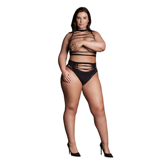 Helike XLV - Twee Delig met Open Cups, Crop Top en Pantie - Plus Size