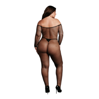 Bodystocking OffShoulder Neck - Fishnet / Open - OSX - Zwart