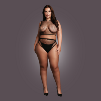 2-delige Crop Top - Pantie en Fishnet Structuur - OSX - Zwart