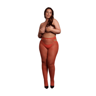 Glanzende Cut-Out Panty&rsquo;s - Plus Size - Rood/Gouden Glitter