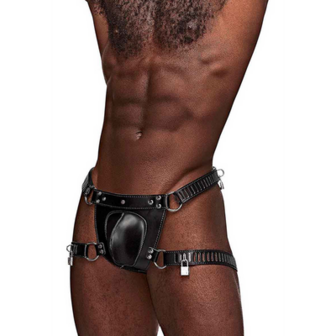 Scorpio - Imitation Leather Chastity Thong - One Size - Black