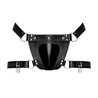 Scorpio - Imitation Leather Chastity Thong - One Size - Black