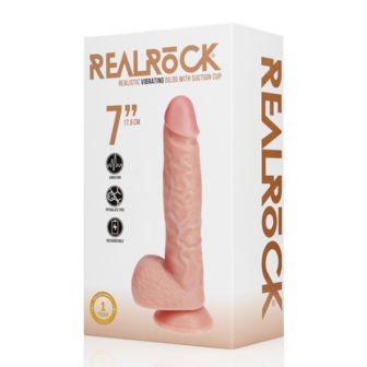 Vibrerende Regelmatige Rechte Penis met Ballen - 7 / 18 cm - Vlees