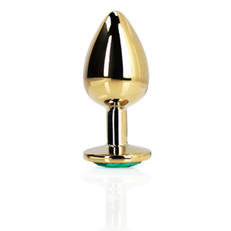 Ronde Gem Buttplug - Medium - Goud/Emerald Groen