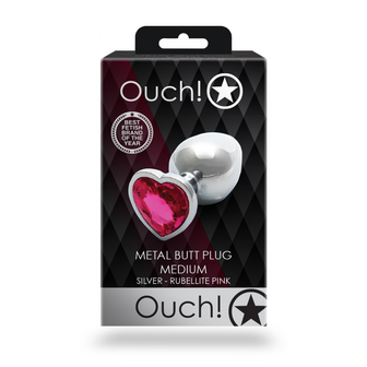 Heart Gem Butt Plug - Medium - Zilver/Rubellite Roze