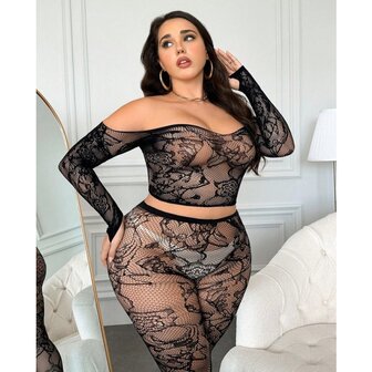 Snapshot - Kanten Bodystocking Set &ndash; Off-Shoulder Top &amp; Legging - Plus Size