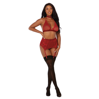 Fishnet and Lace 4 Piece Set - One Size