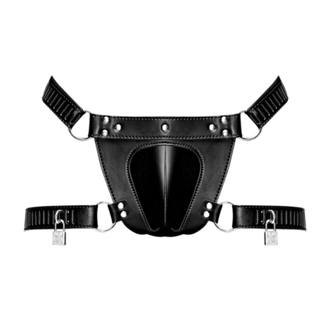 Scorpio - Imitation Leather Chastity Thong - One Size - Black