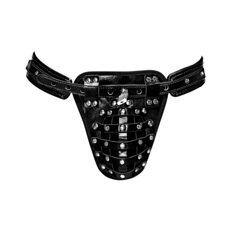 Taurus - Imitation Leather Chastity Cage Thong - One Size - Black