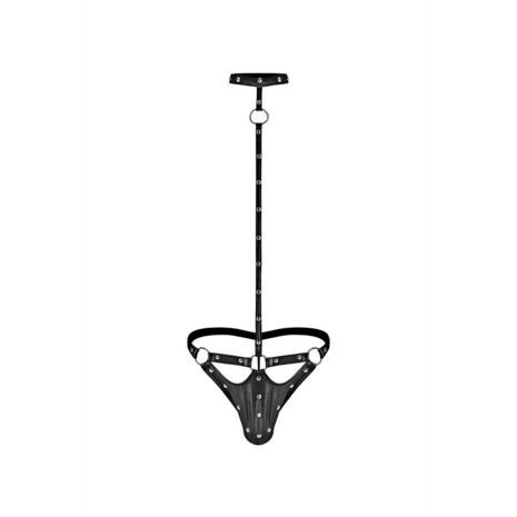 Tormentor - One Piece Choker G-String met Contour Peek-a-Boo Pouch - S/M - Zwart