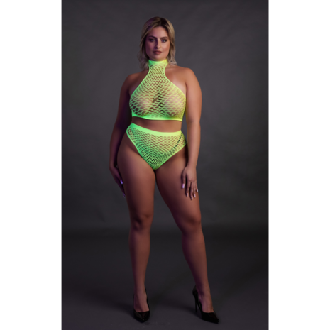 Turtle Neck en High Waist Slip - Plus Size - Neon Groen