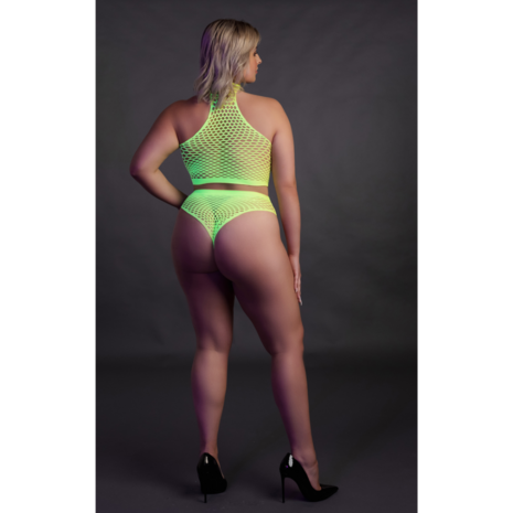 Turtle Neck en High Waist Slip - Plus Size - Neon Groen